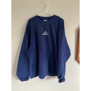 Adidas Vintage Fleece Sweatshirt Royal Blue Embroidered Center Logo Mens XL